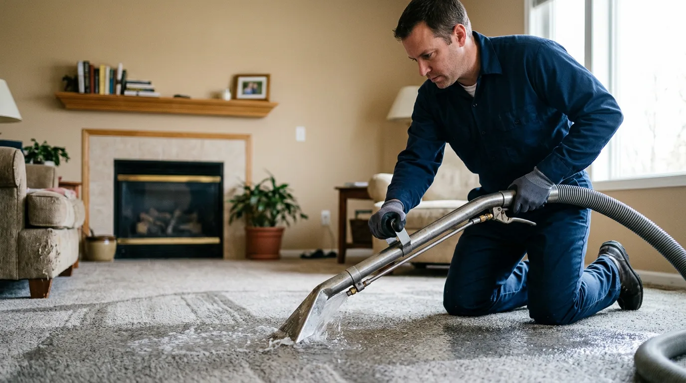 Water damage restoration technician working near Poseyville, IN